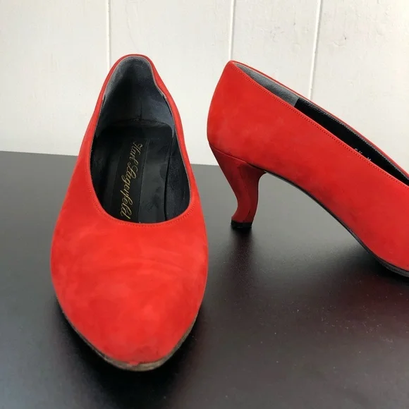 Vintage 80's Karl Lagerfeld Red Suede Pumps Sz 6 1/2 - Picture 4 of 13